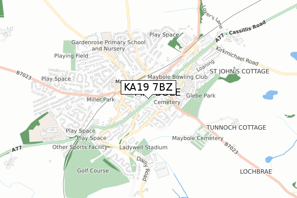 KA19 7BZ map - small scale - OS Open Zoomstack (Ordnance Survey)