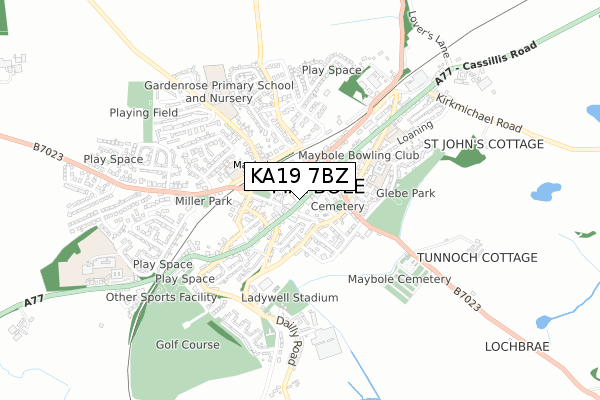 KA19 7BZ map - small scale - OS Open Zoomstack (Ordnance Survey) KA19 7BZ map - small scale - OS Open Zoomstack (Ordnance Survey)
