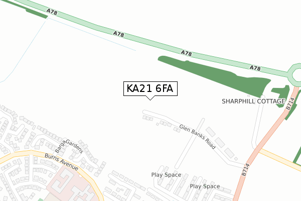 KA21 6FA map - large scale - OS Open Zoomstack (Ordnance Survey)
