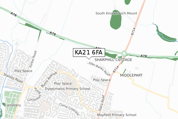 KA21 6FA map - small scale - OS Open Zoomstack (Ordnance Survey)