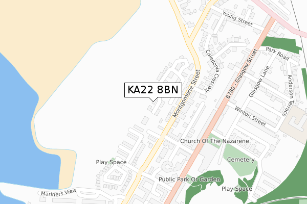KA22 8BN map - large scale - OS Open Zoomstack (Ordnance Survey)
