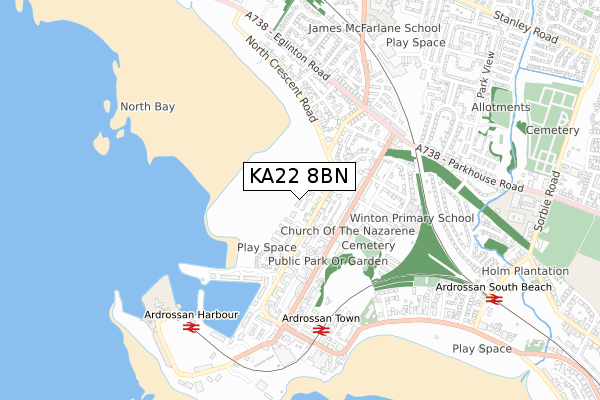 KA22 8BN map - small scale - OS Open Zoomstack (Ordnance Survey)