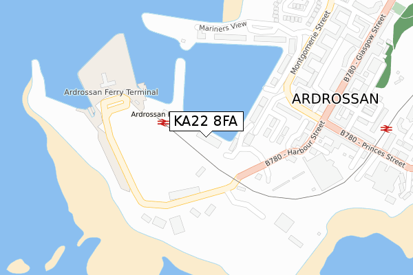 KA22 8FA map - large scale - OS Open Zoomstack (Ordnance Survey)