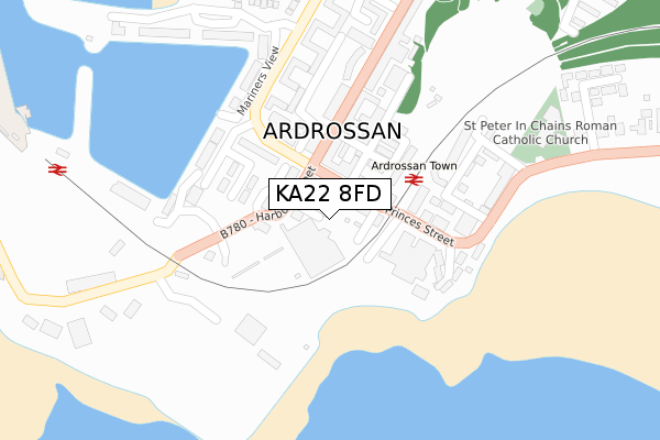 KA22 8FD map - large scale - OS Open Zoomstack (Ordnance Survey)