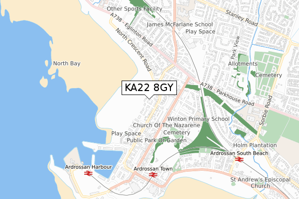 KA22 8GY map - small scale - OS Open Zoomstack (Ordnance Survey)
