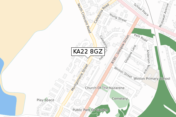 KA22 8GZ map - large scale - OS Open Zoomstack (Ordnance Survey)