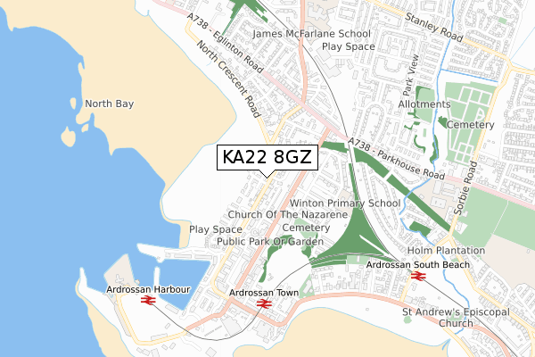 KA22 8GZ map - small scale - OS Open Zoomstack (Ordnance Survey)