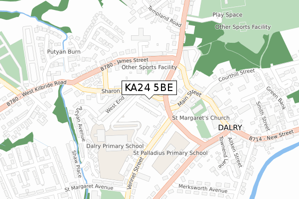 KA24 5BE map - large scale - OS Open Zoomstack (Ordnance Survey)