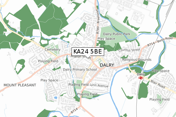 KA24 5BE map - small scale - OS Open Zoomstack (Ordnance Survey)