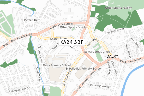 KA24 5BF map - large scale - OS Open Zoomstack (Ordnance Survey)