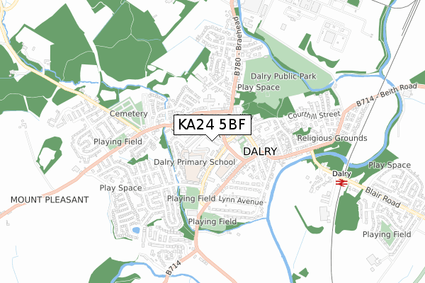 KA24 5BF map - small scale - OS Open Zoomstack (Ordnance Survey) KA24 5BF map - small scale - OS Open Zoomstack (Ordnance Survey)
