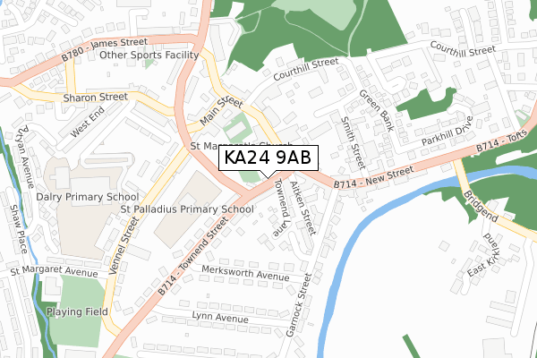KA24 9AB map - large scale - OS Open Zoomstack (Ordnance Survey)