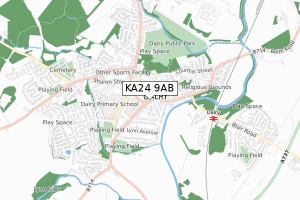 KA24 9AB map - small scale - OS Open Zoomstack (Ordnance Survey)