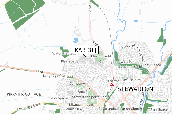 KA3 3FJ map - small scale - OS Open Zoomstack (Ordnance Survey)