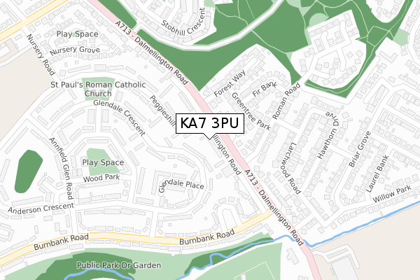 KA7 3PU map - large scale - OS Open Zoomstack (Ordnance Survey)