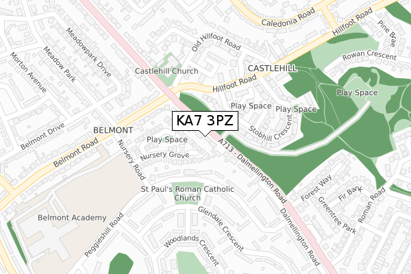 KA7 3PZ map - large scale - OS Open Zoomstack (Ordnance Survey)