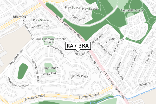 KA7 3RA map - large scale - OS Open Zoomstack (Ordnance Survey)