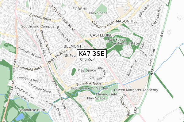 KA7 3SE map - small scale - OS Open Zoomstack (Ordnance Survey)