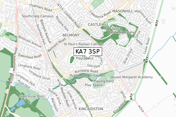 KA7 3SP map - small scale - OS Open Zoomstack (Ordnance Survey)