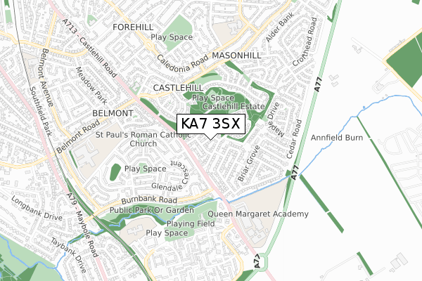KA7 3SX map - small scale - OS Open Zoomstack (Ordnance Survey)