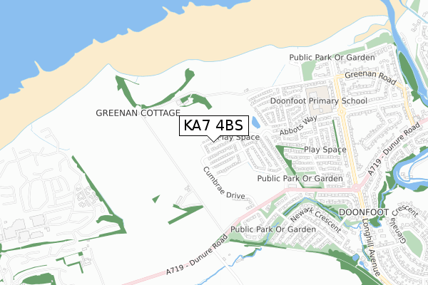 KA7 4BS map - small scale - OS Open Zoomstack (Ordnance Survey)