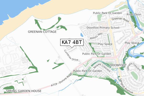 KA7 4BT map - small scale - OS Open Zoomstack (Ordnance Survey)