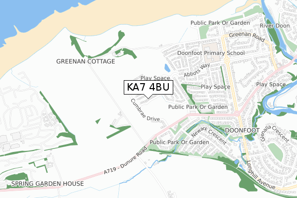 KA7 4BU map - small scale - OS Open Zoomstack (Ordnance Survey)
