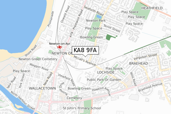 KA8 9FA map - small scale - OS Open Zoomstack (Ordnance Survey)