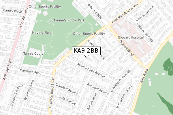 KA9 2BB map - large scale - OS Open Zoomstack (Ordnance Survey)