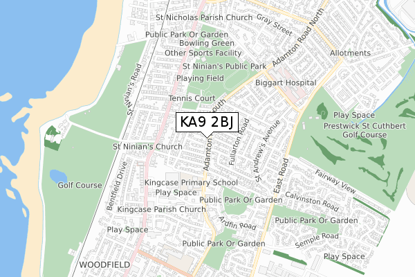 KA9 2BJ map - small scale - OS Open Zoomstack (Ordnance Survey)