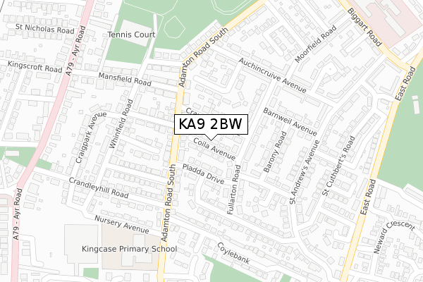 KA9 2BW map - large scale - OS Open Zoomstack (Ordnance Survey)