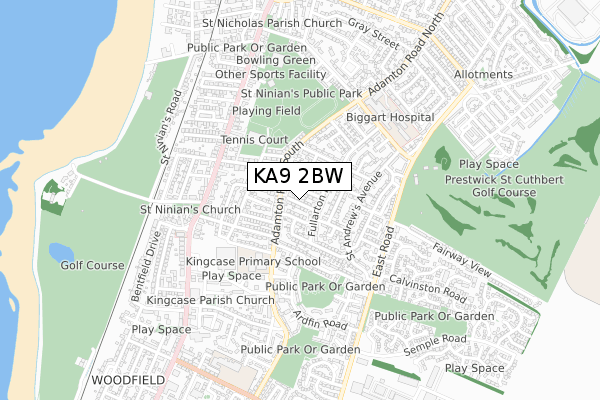 KA9 2BW map - small scale - OS Open Zoomstack (Ordnance Survey)