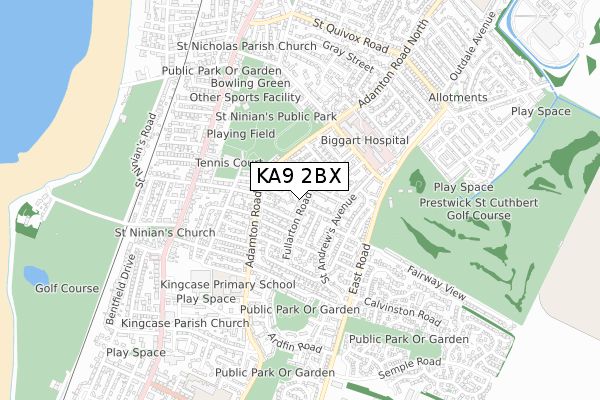 KA9 2BX map - small scale - OS Open Zoomstack (Ordnance Survey) KA9 2BX map - small scale - OS Open Zoomstack (Ordnance Survey)
