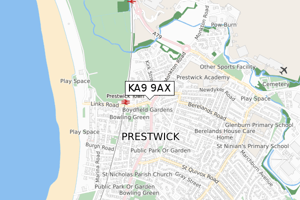 KA9 9AX map - small scale - OS Open Zoomstack (Ordnance Survey)