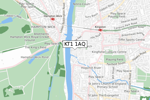 KT1 1AQ map - small scale - OS Open Zoomstack (Ordnance Survey)