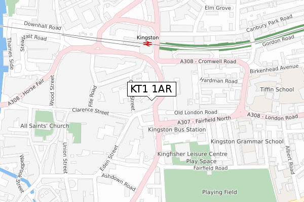 KT1 1AR map - large scale - OS Open Zoomstack (Ordnance Survey)