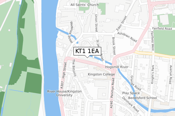 KT1 1EA map - large scale - OS Open Zoomstack (Ordnance Survey)