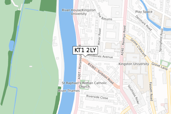 KT1 2LY map - large scale - OS Open Zoomstack (Ordnance Survey)