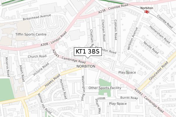 KT1 3BS map - large scale - OS Open Zoomstack (Ordnance Survey)