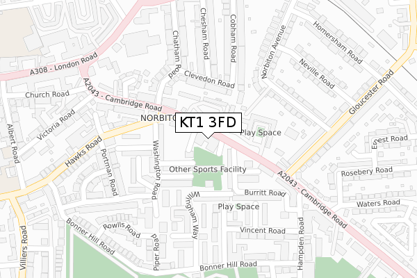 KT1 3FD map - large scale - OS Open Zoomstack (Ordnance Survey)