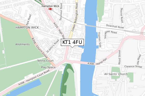 KT1 4FU map - large scale - OS Open Zoomstack (Ordnance Survey)