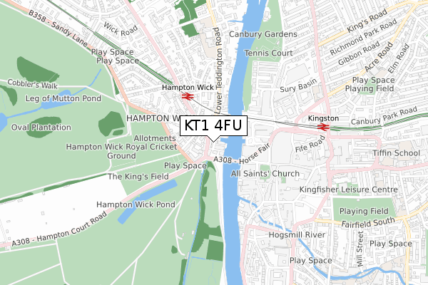 KT1 4FU map - small scale - OS Open Zoomstack (Ordnance Survey)