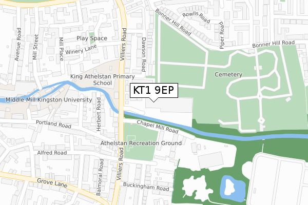 KT1 9EP map - large scale - OS Open Zoomstack (Ordnance Survey)