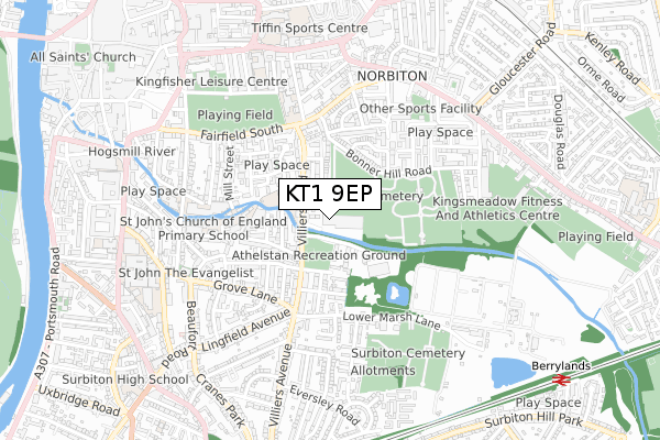 KT1 9EP map - small scale - OS Open Zoomstack (Ordnance Survey)