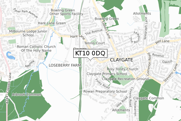 KT10 0DQ map - small scale - OS Open Zoomstack (Ordnance Survey) KT10 0DQ map - small scale - OS Open Zoomstack (Ordnance Survey)