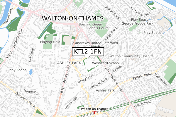 KT12 1FN map - small scale - OS Open Zoomstack (Ordnance Survey)