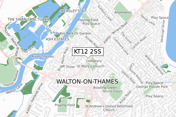 KT12 2SS map - small scale - OS Open Zoomstack (Ordnance Survey) KT12 2SS map - small scale - OS Open Zoomstack (Ordnance Survey)