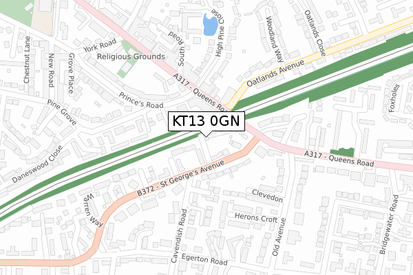 KT13 0GN map - large scale - OS Open Zoomstack (Ordnance Survey)