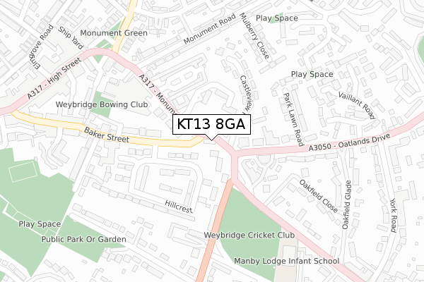 KT13 8GA map - large scale - OS Open Zoomstack (Ordnance Survey)