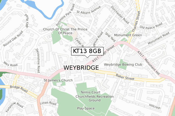 KT13 8GB map - large scale - OS Open Zoomstack (Ordnance Survey)